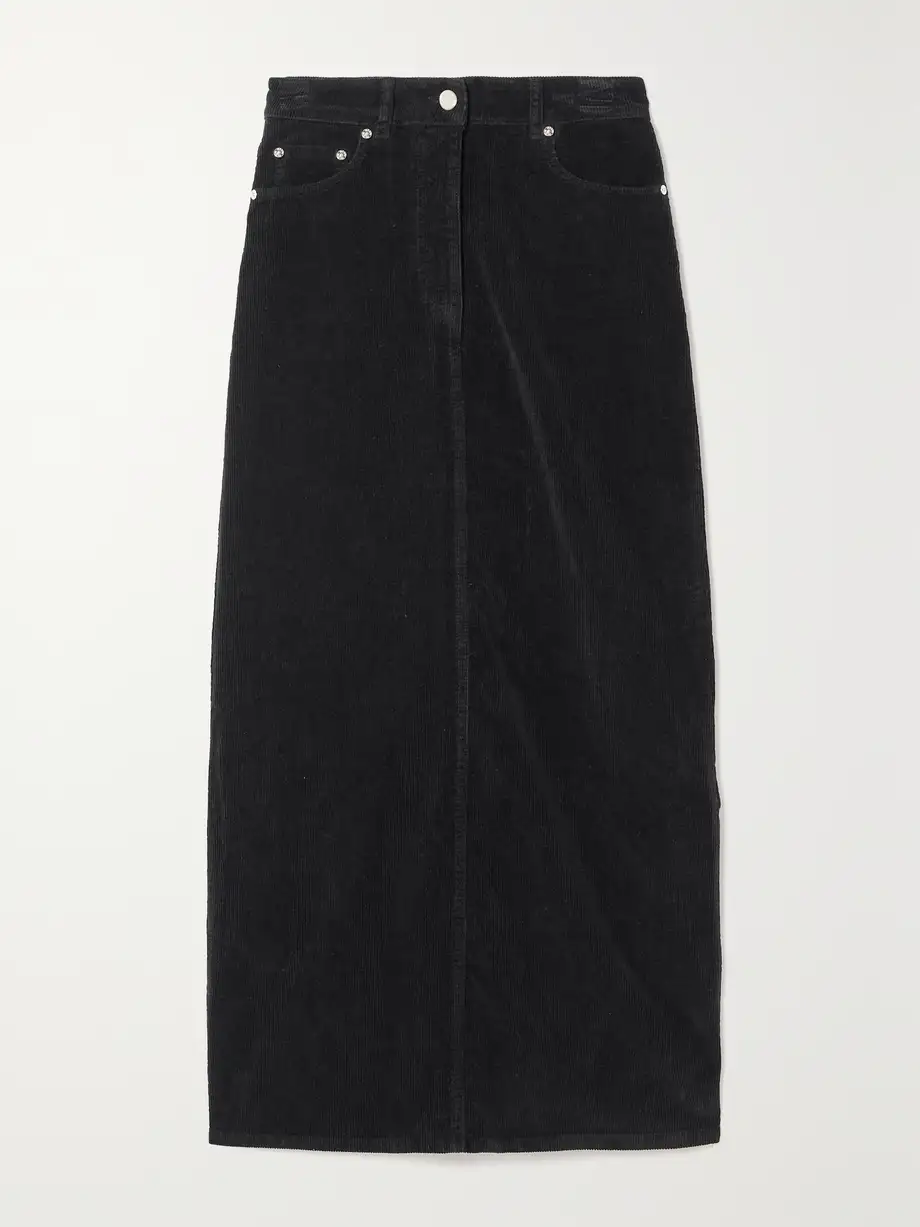 GANNI - + Net Sustain Organic Cotton-blend Corduroy Maxi Skirt - Black Cover