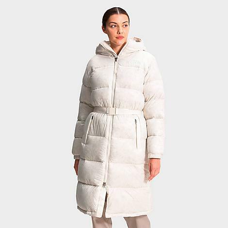 The North Face Inc Women's Nuptse Belted Long Parka Jacket in White/Gardenia White Cover