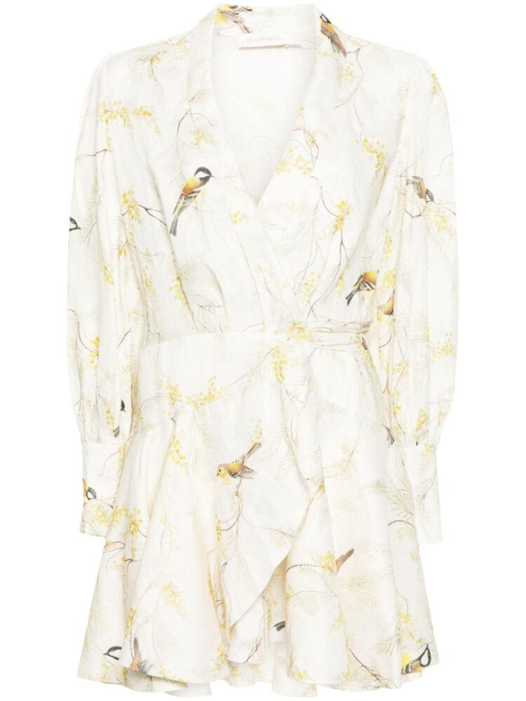 ZIMMERMANN Acacia Birds-print wrap minidress - Neutrals Cover