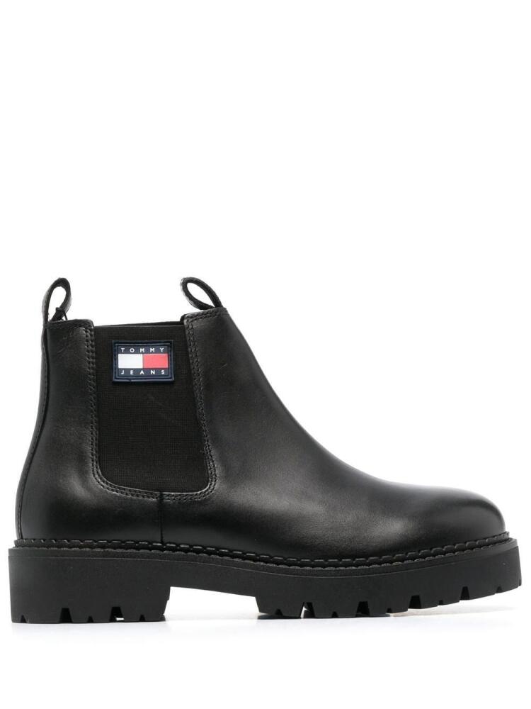 Tommy Jeans 40mm logo-patch leather boots - Black Cover