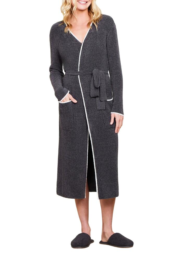 barefoot dreams CozyChic™ Lite® Contrast Stripe Ribbed Robe in Carbon/Pearl Cover