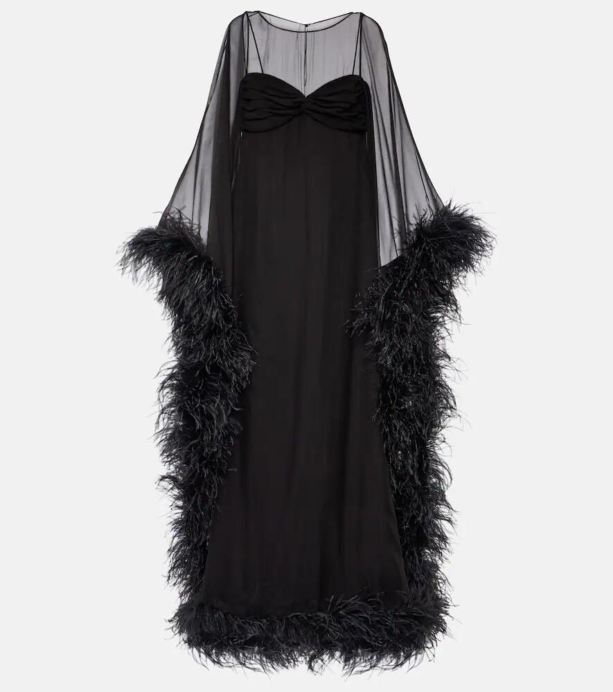 Valentino Caped feather-trimmed silk gown Cover