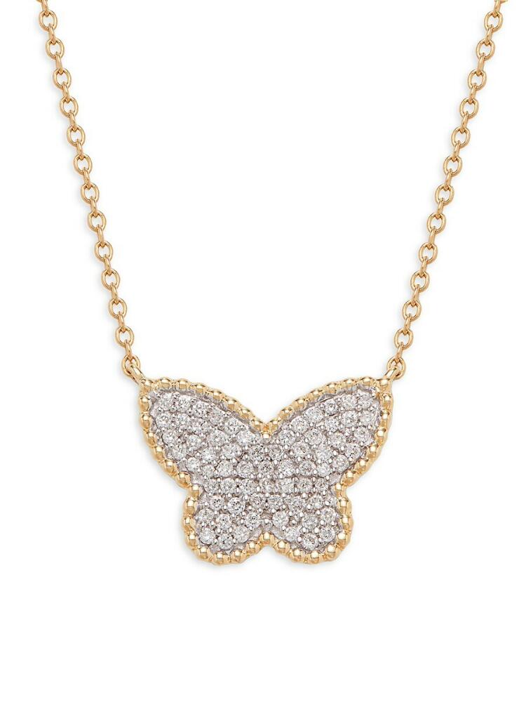 Effy Women's 14K Yellow Gold & 0.24 TCW Diamond Butterfly Pendant Necklace/17" Cover