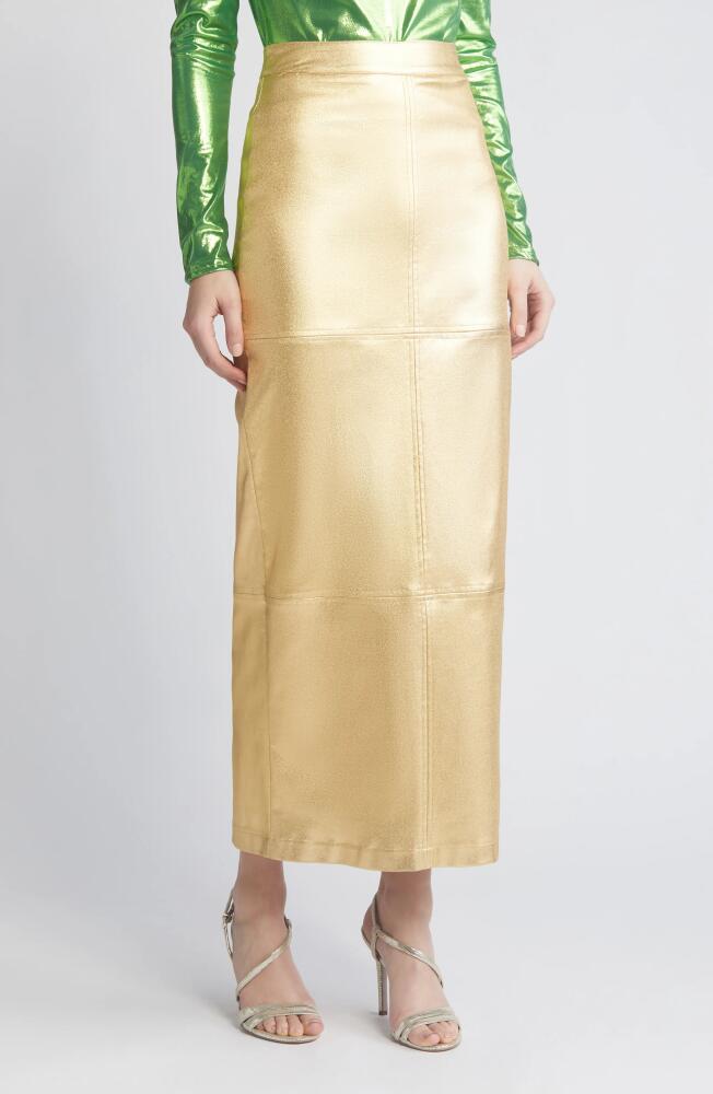 NIKKI LUND Iggy Metallic Maxi Skirt in Gold Cover