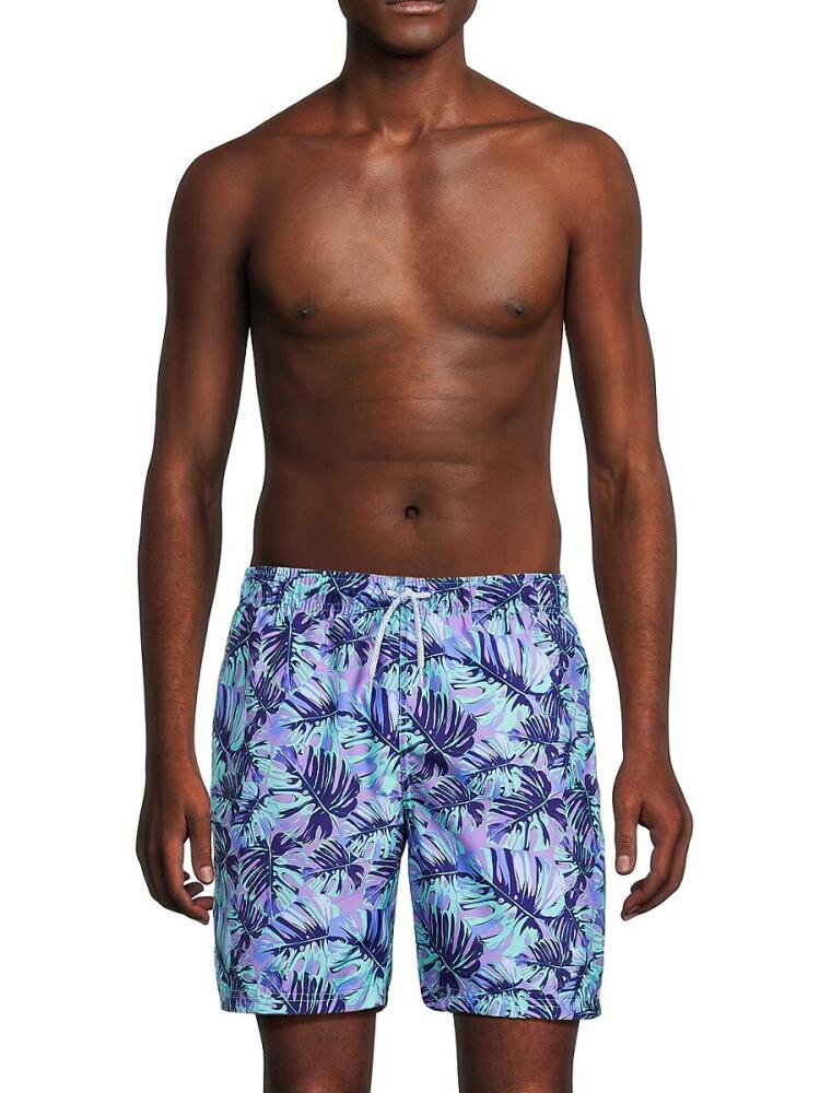 TailorByrd Men's Monsterra Leaf Swim Shorts - Blue Cover