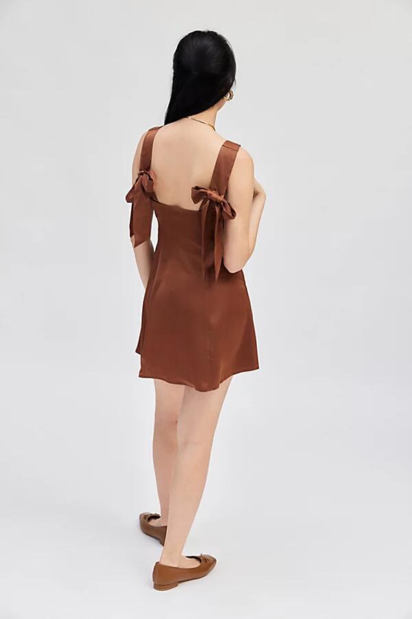 Urban Outfitters UO Bri Double Bow Satin Mini Dress in Chocolate Cover