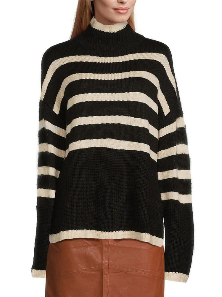 Lea & Viola Women's Striped Longline Sweater - Black White Cover