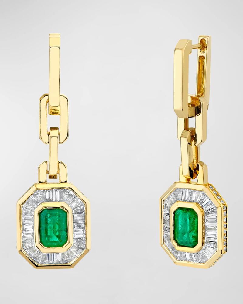 SHAY 18K Yellow Gold Emerald and Diamond Halo Mini Deco Drop Earrings Cover