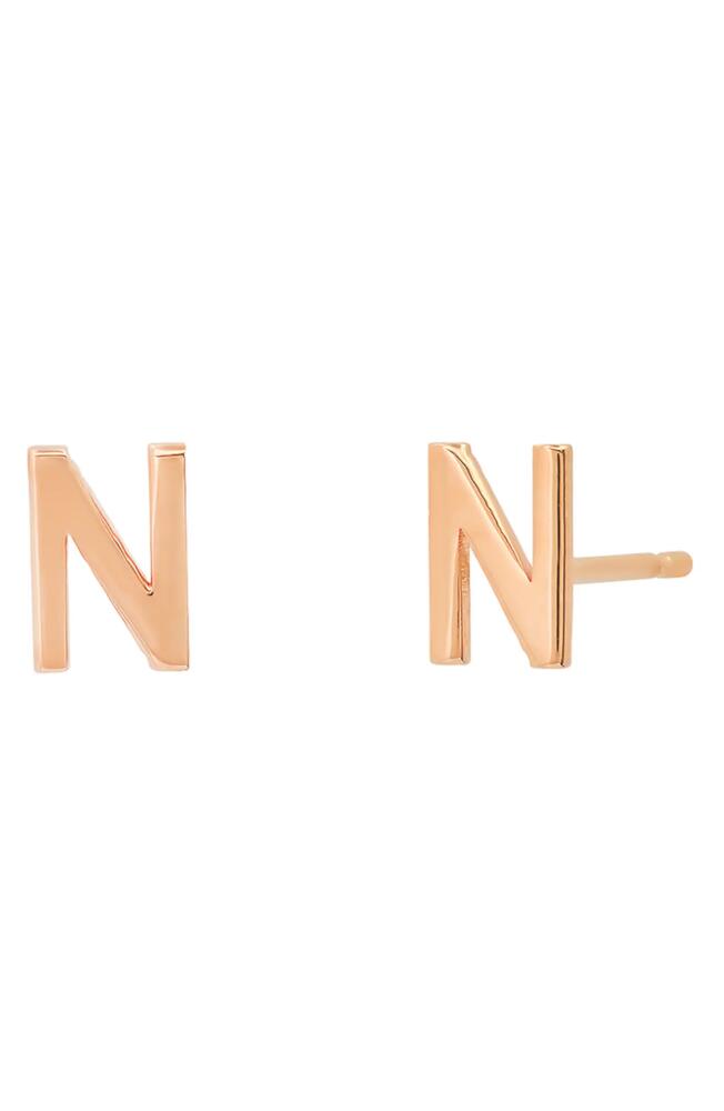 BYCHARI Large Initial Stud Earrings in 14K Rose Gold-N Cover