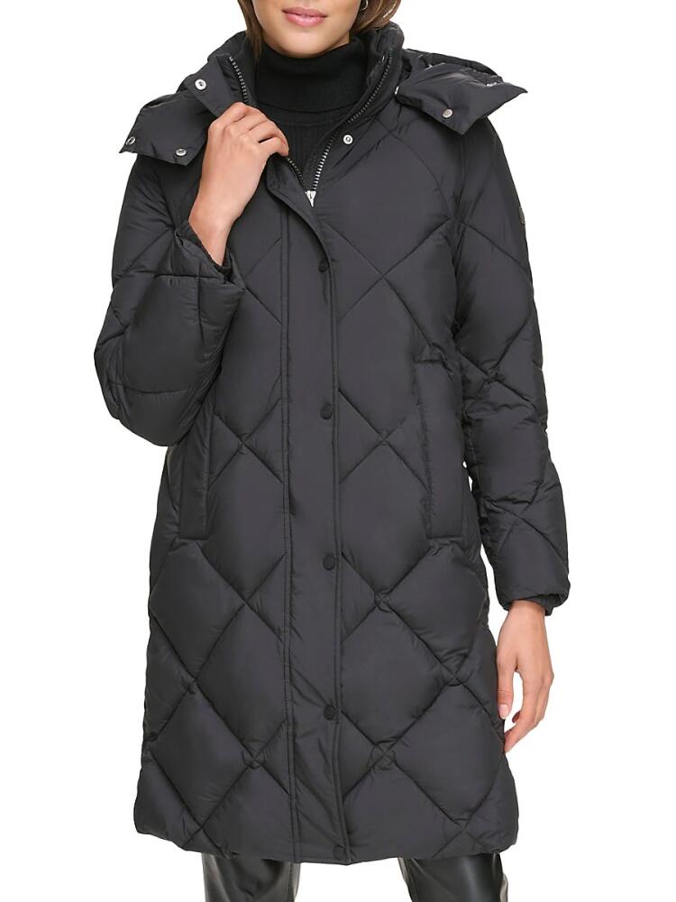 DKNY Women's Diamond Quilted & Hooded Puffer Coat - Black Cover