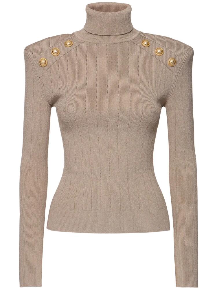 BALMAIN Button-trimmed Knit Turtleneck Sweater Cover