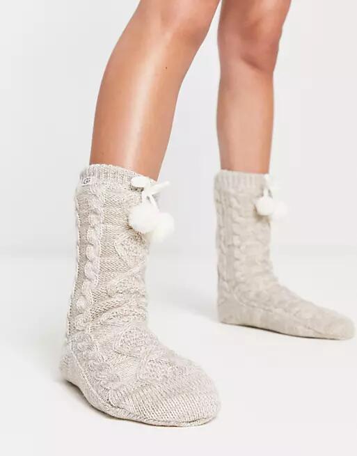 UGG Pom fleece lined socks in stone-Neutral Cover