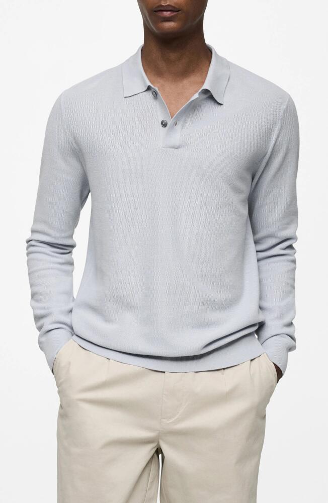 MANGO Structured Long Sleeve Polo Top in Sky Blue Cover