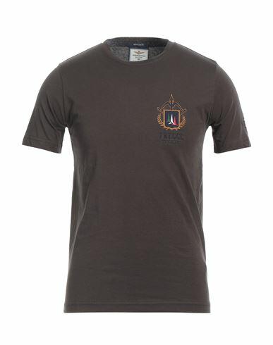 Aeronautica Militare Man T-shirt Dark brown Cotton Cover