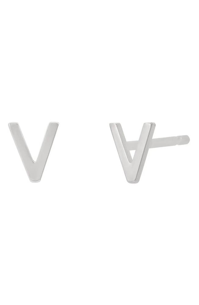 BYCHARI Small Initial Stud Earrings in 14K White Gold-V Cover