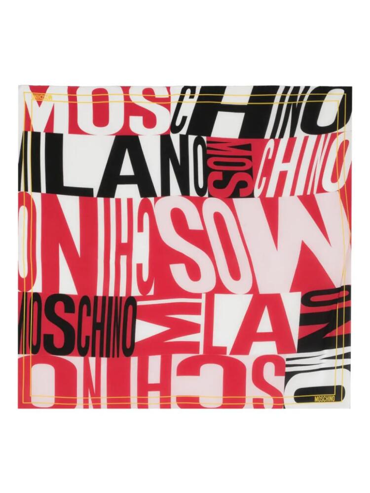 Moschino logo-lettering silk scarf - Pink Cover