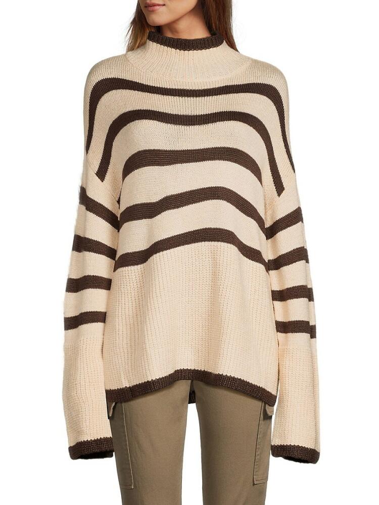 Lea & Viola Women's Striped Longline Sweater - Brown Ivory Cover