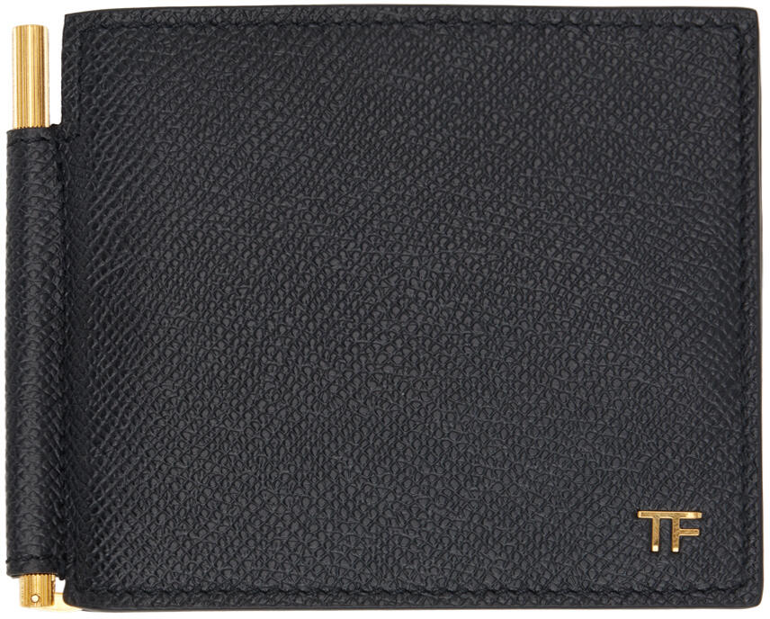 TOM FORD Black Small Grain Leather Money Clip Wallet Cover