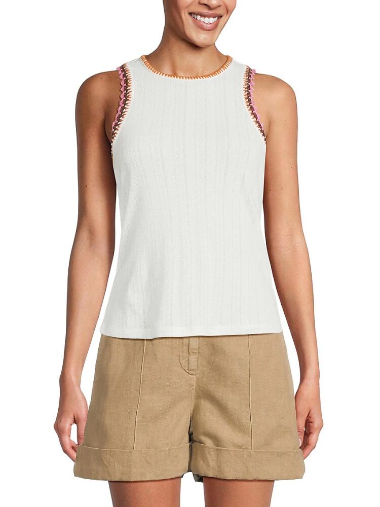 Design 365 Women's Knit Crochet Trim Tank Top - White Pink Cover