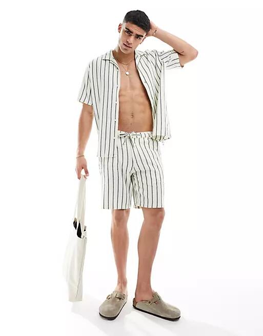 Selected Homme textured short set in green stripe Cover