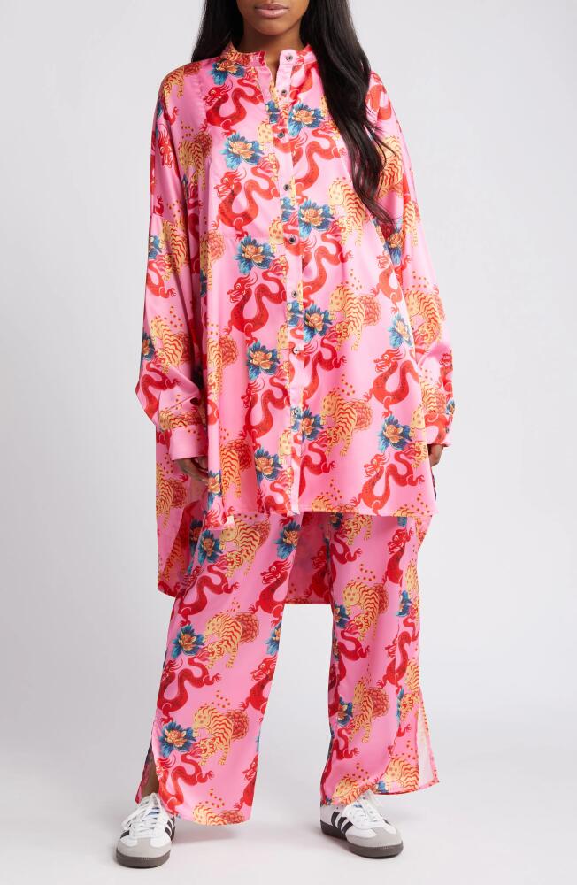 Dressed in Lala Dragon Satin Long Sleeve Top & Pants Set in Pink Dragon Cover