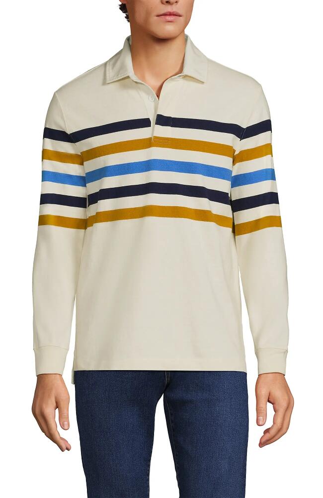 Lands' End Long Sleeve Rugby Shirt in Ivory/aged Gold Rugby Stripe Cover