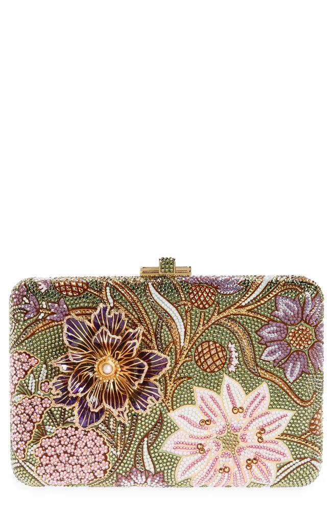 JUDITH LEIBER COUTURE Slim Slide Dancing Floral Crystal Clutch in Champagne Khaki Multi Cover