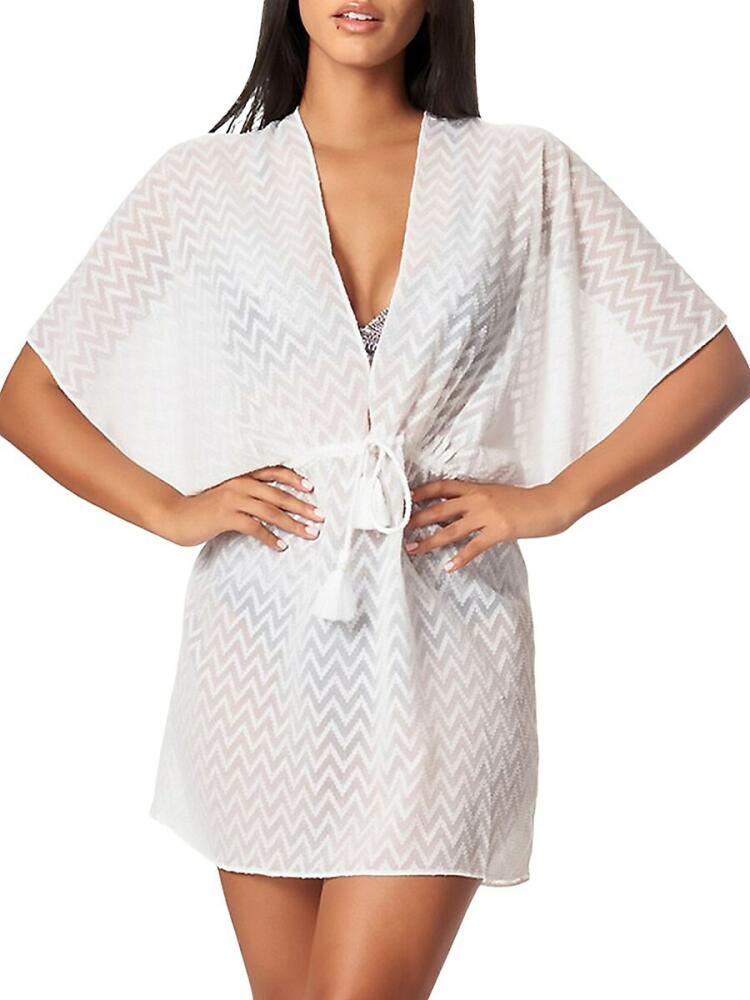 La Moda Clothing Women's Chevron Drawstring Mini Cover Up Dress - White Cover