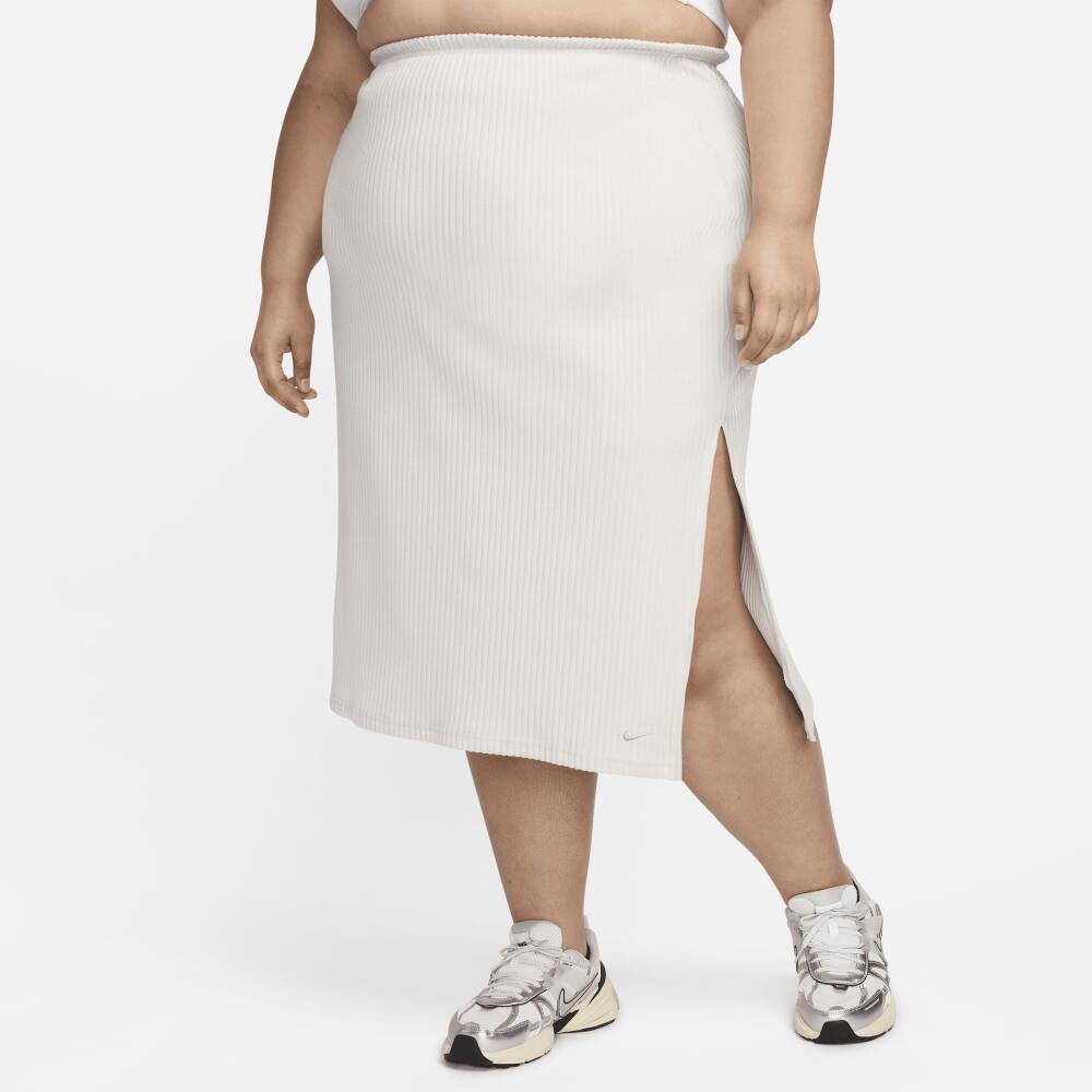 Women's Nike Sportswear Chill Rib Slim Midi Skirt (Plus Size) in Brown Cover