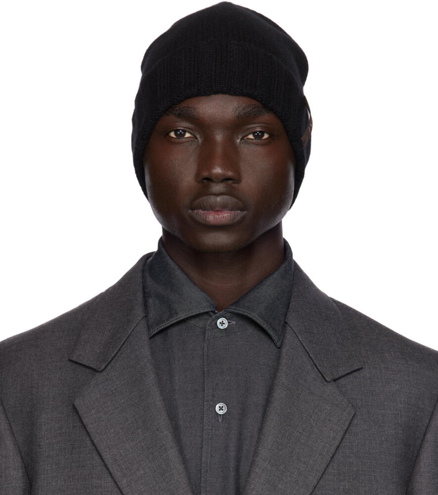 ZEGNA Black Patch Beanie Cover