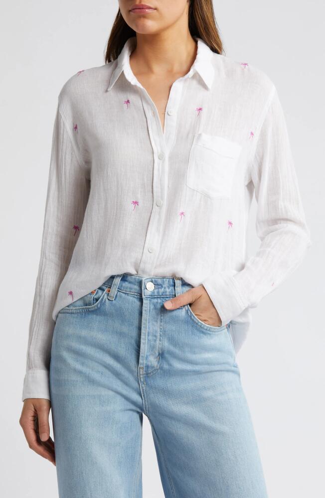 Rails Charli Palm Tree Embroidered Linen Blend Button-Up Shirt in Fuschia Embroidered Palms Cover