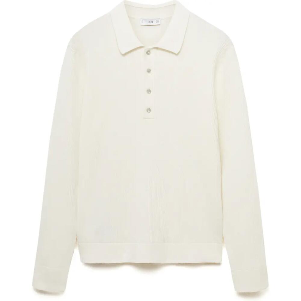 MANGO Rib Long Sleeve Polo in Off White Cover