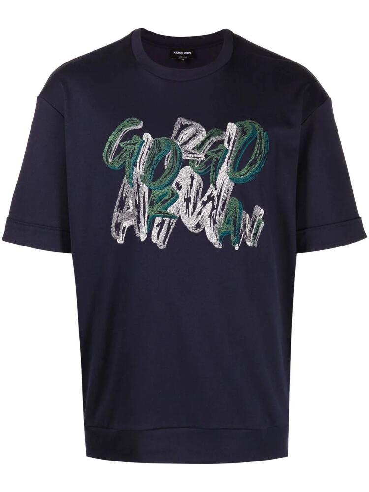 Giorgio Armani graphic logo-print cotton T-shirt - Blue Cover