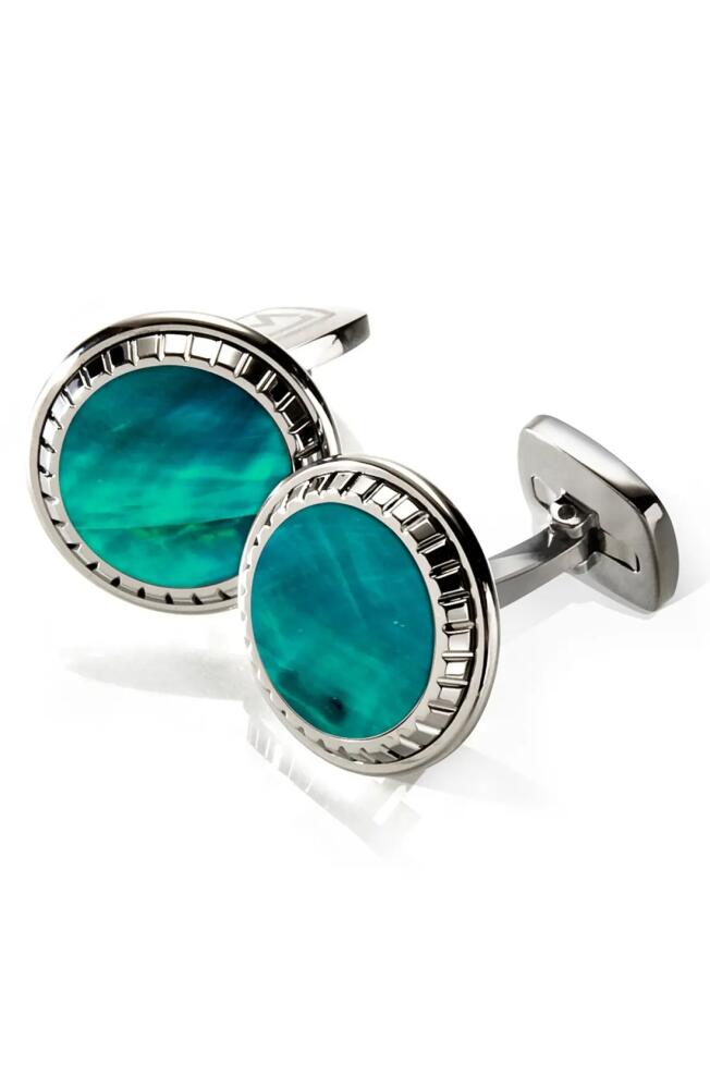 M-Clip® Abalone Cuff Links in Stainless Steel/Teal Cover