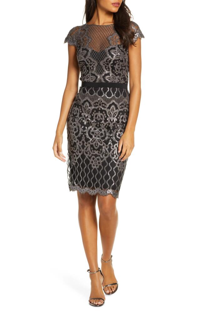 Tadashi Shoji Sequin Lace Body-Con Cocktail Dress in Dark Pearl/Black Cover