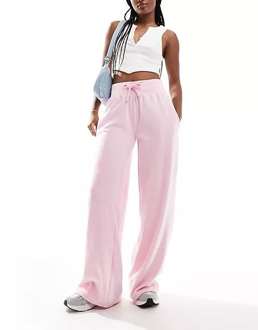 Kaiia terrycloth drawstring wide leg sweatpants in light pink Cover