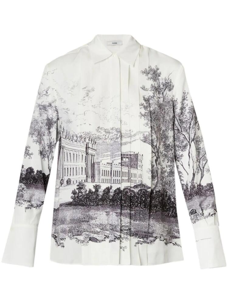 ERDEM graphic-print pleat-detail shirt - White Cover