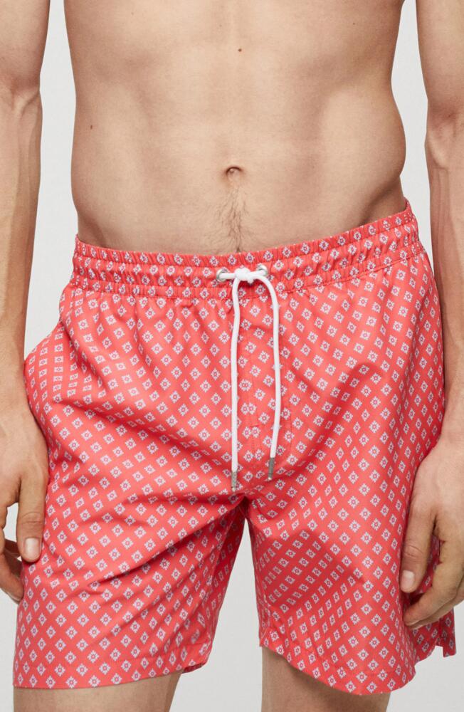 MANGO Print Swim Trunks in Coral Red Cover