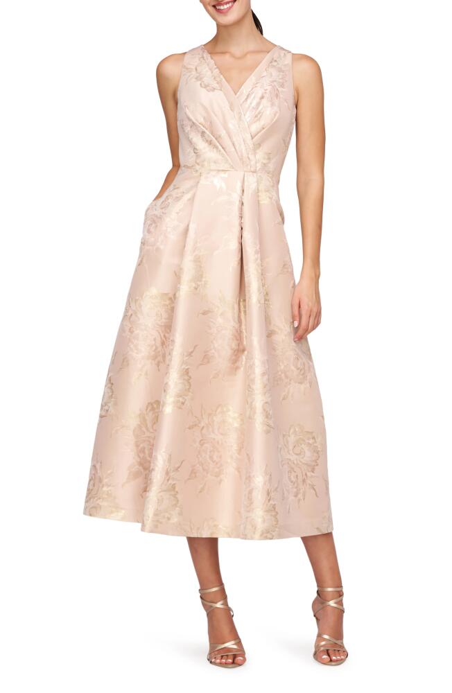 Kay Unger Poppy Metallic Jacquard Midi Cocktail Dress in Summer Gold Cover