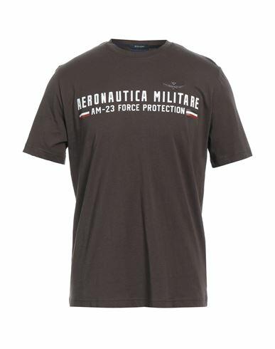 Aeronautica Militare Man T-shirt Dark brown Cotton Cover