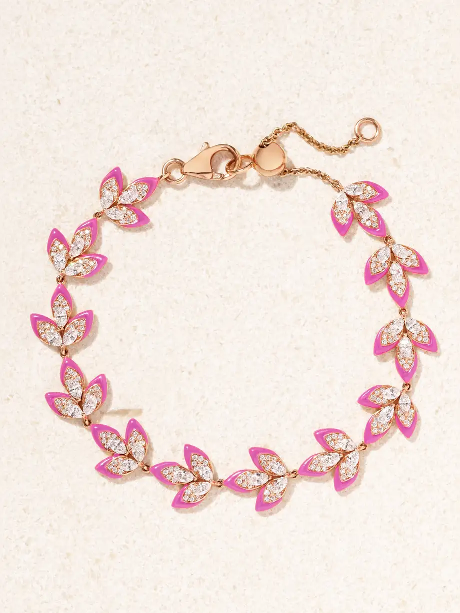 Kamyen - 18-karat Rose Gold, Diamond And Enamel Bracelet - Pink Cover