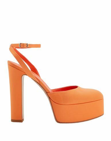 8 By Yoox Satin Platform Slingback Pump Woman Pumps Orange Textile fibers Cover