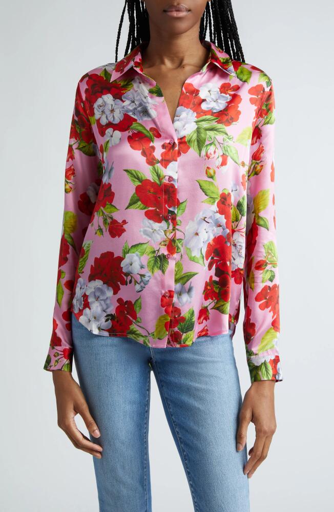 L'AGENCE Tyler Floral Silk Button-Up Shirt in Cotton Candy Multi Hydrangea Cover