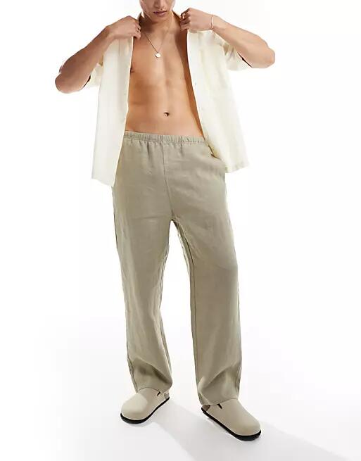 Weekday Seth linen blend pants in beige-Neutral Cover