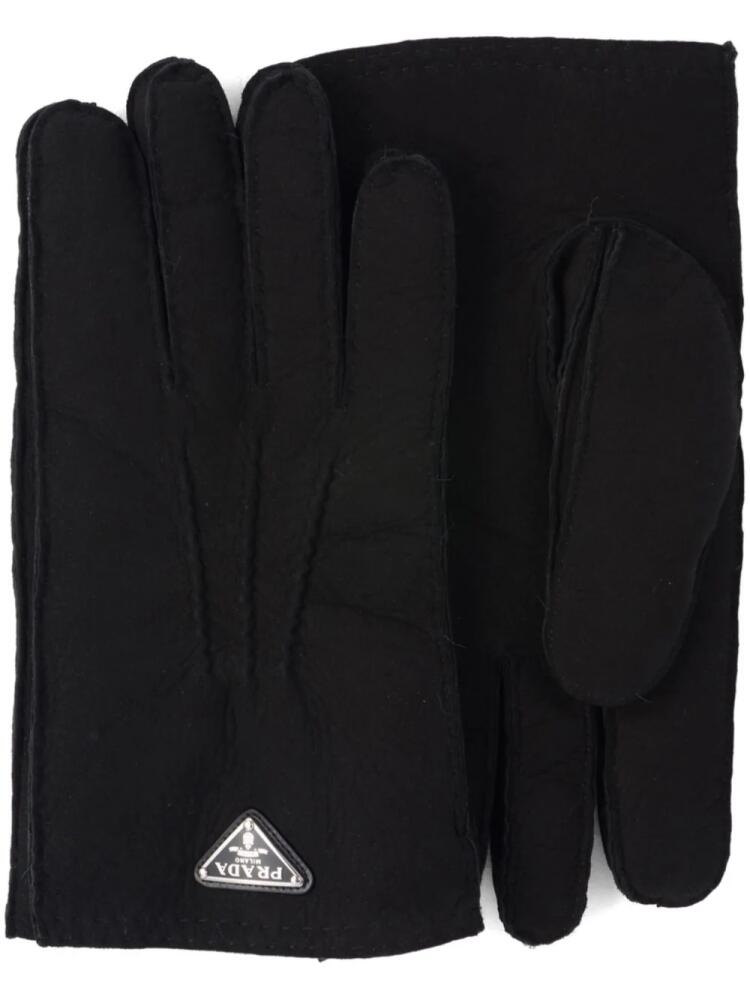 Prada triangle-logo suede gloves - Black Cover