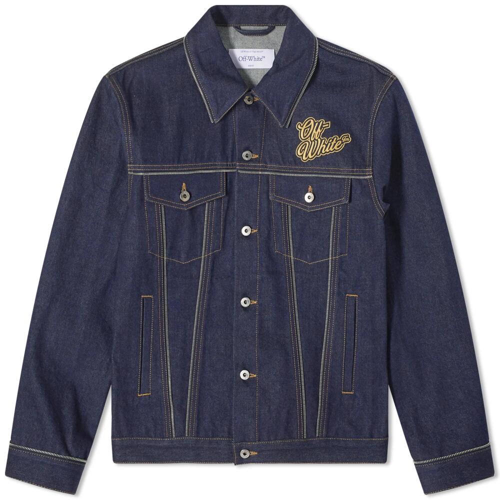 Off-White Men's 90's Denim Jacket in Blue/Gold Cover