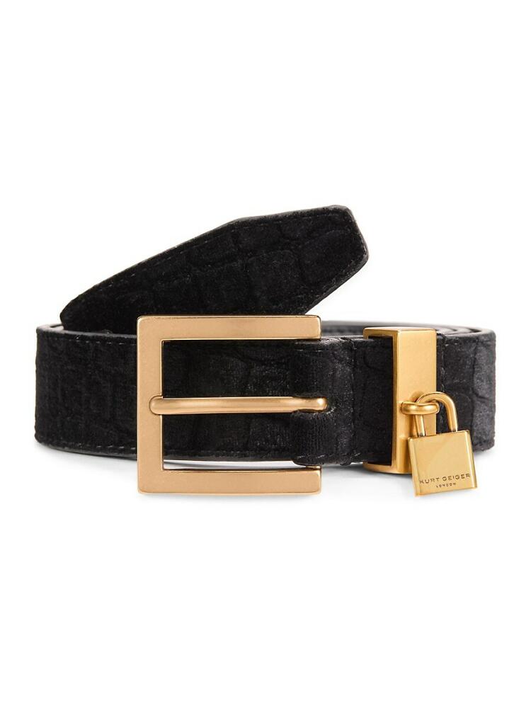 Kurt Geiger London Women's 32MM Croc Embossed Padlock Box Frame Belt - Black Antique Cover