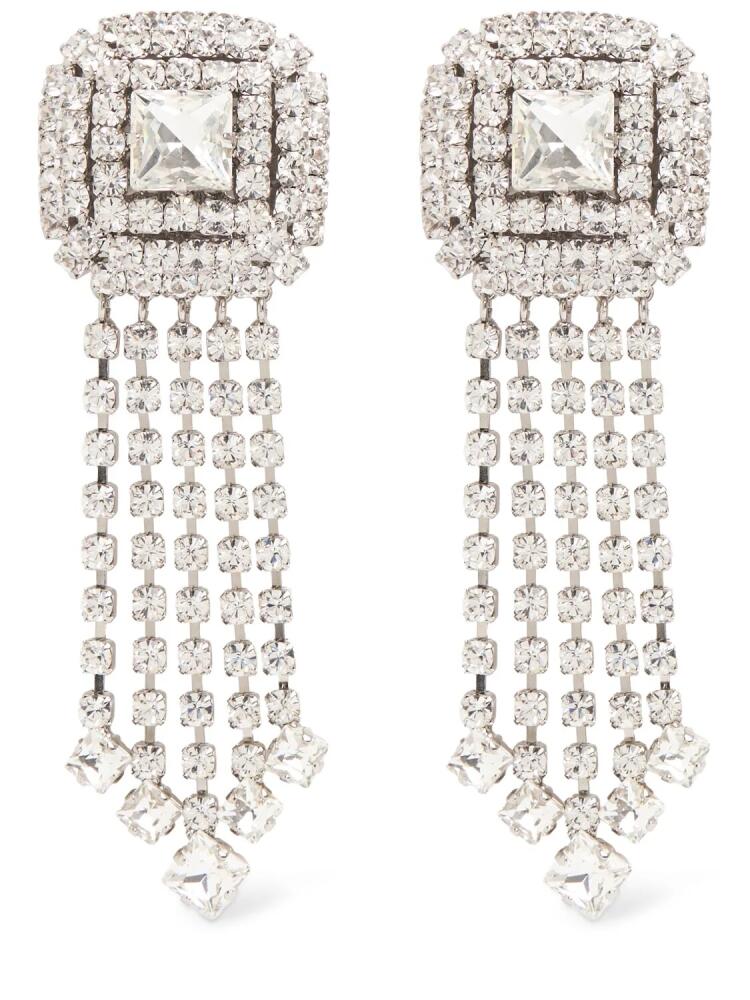 ALESSANDRA RICH Square Crystal Earrings W/ Fringes Cover