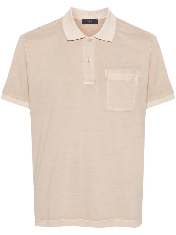 Fay logo-embroidered cotton polo shirt - Neutrals Cover