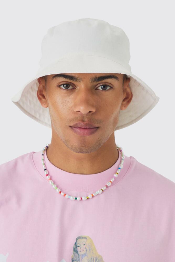 boohoo Mens Wide Brim Bucket Hat In White Cover